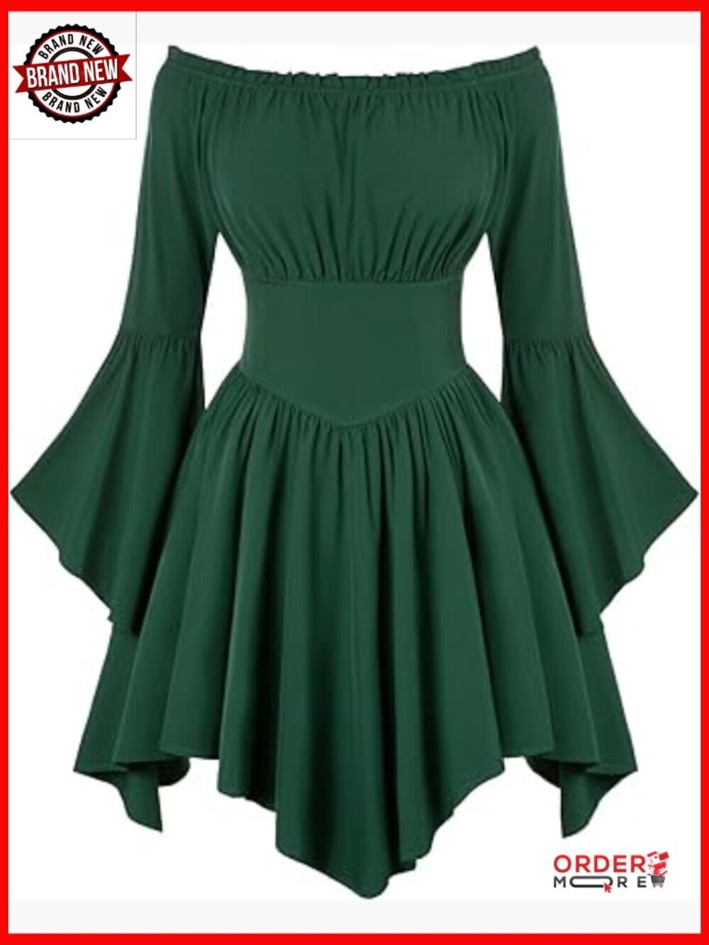 X-Large Renaissance Pirate Dress Off Shoulder Bell Sleeve Pockets